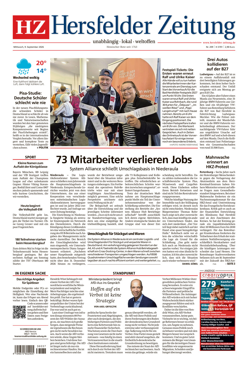 Hersfelder Zeitung vom Mittwoch, 09.09.2026