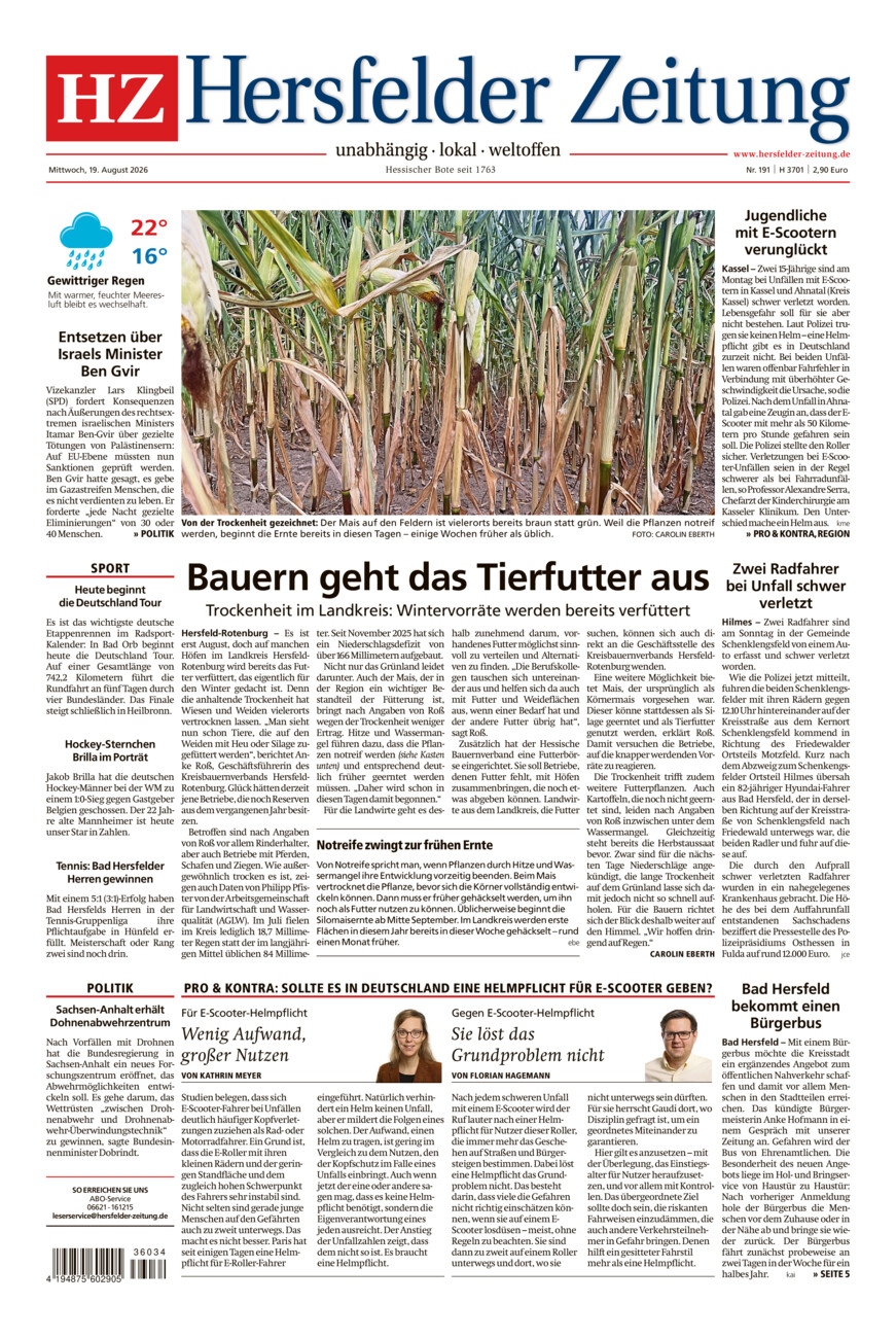 Hersfelder Zeitung vom Mittwoch, 19.08.2026
