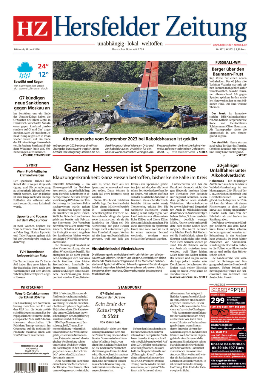 Hersfelder Zeitung vom Mittwoch, 17.06.2026