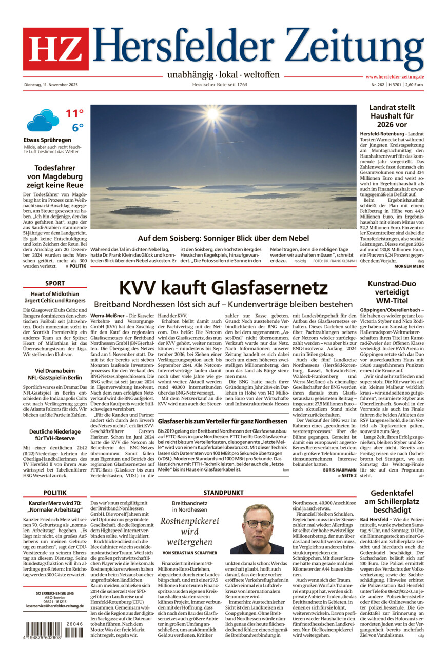 Hersfelder Zeitung vom Dienstag, 11.11.2025