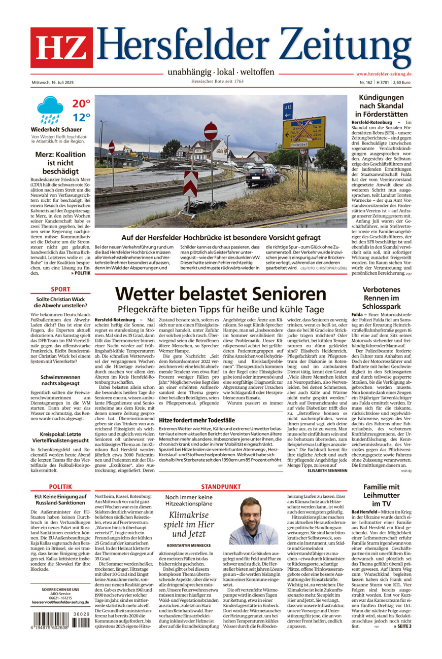 Hersfelder Zeitung vom Mittwoch, 16.07.2025