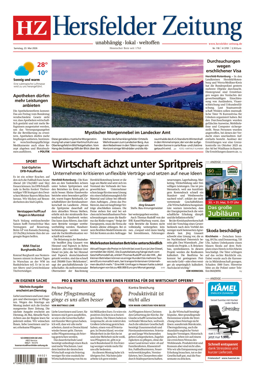 Hersfelder Zeitung vom Samstag, 23.05.2026