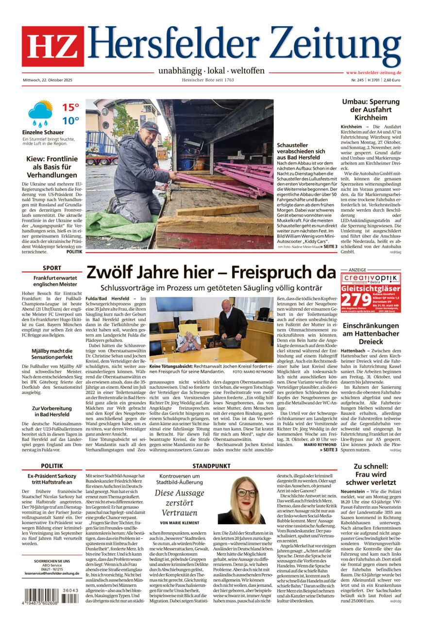 Hersfelder Zeitung vom Mittwoch, 22.10.2025