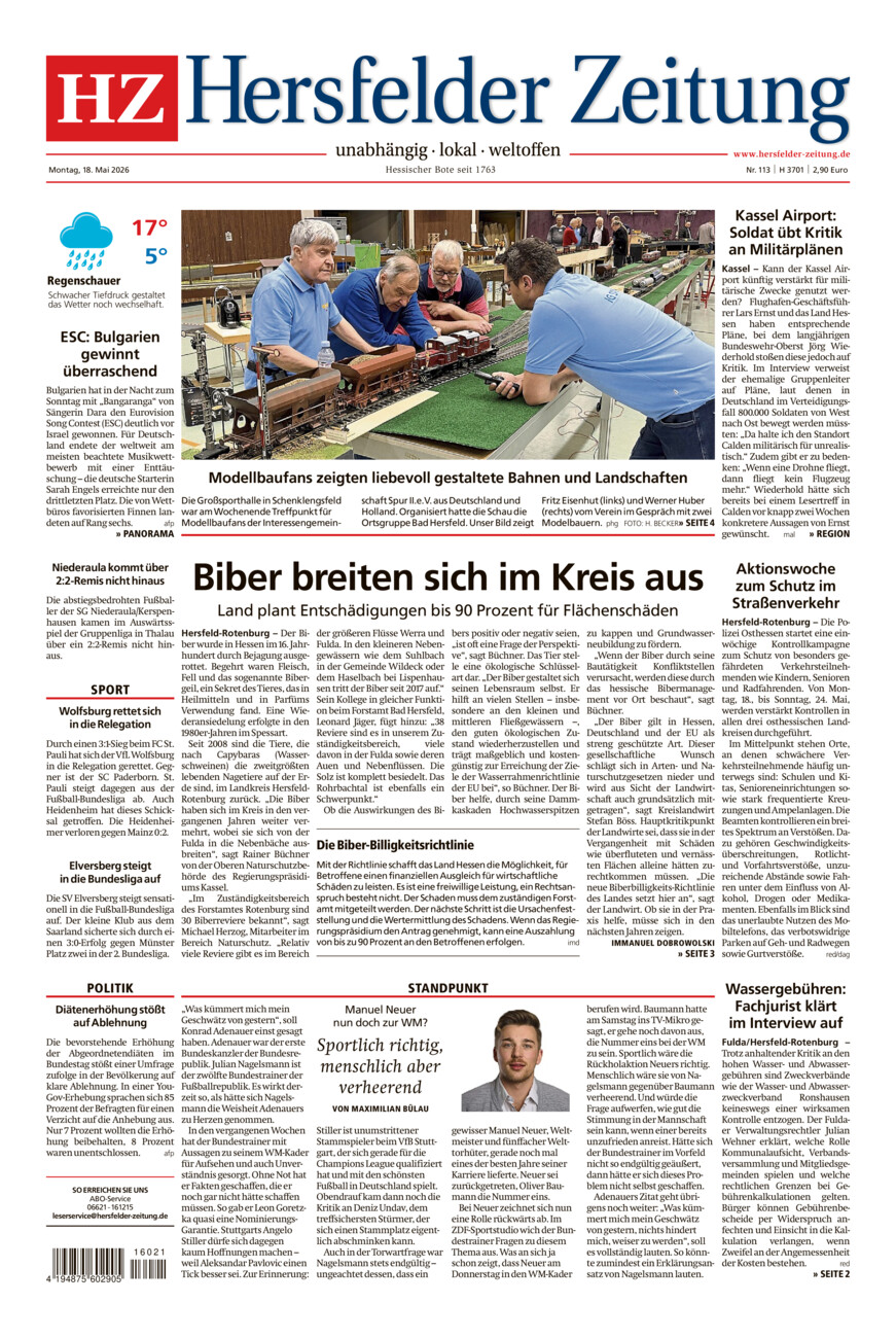Hersfelder Zeitung vom Montag, 18.05.2026
