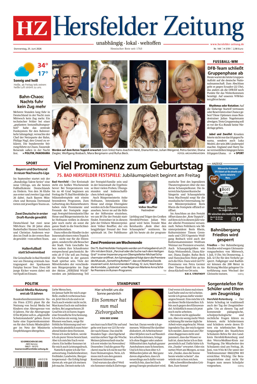 Hersfelder Zeitung vom Donnerstag, 25.06.2026