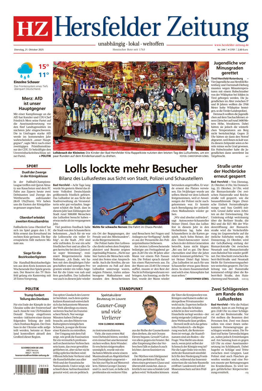 Hersfelder Zeitung vom Dienstag, 21.10.2025