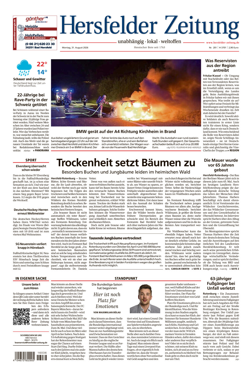Hersfelder Zeitung vom Montag, 31.08.2026