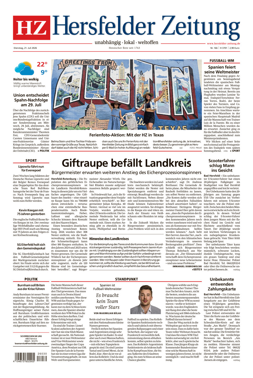 Hersfelder Zeitung vom Dienstag, 21.07.2026