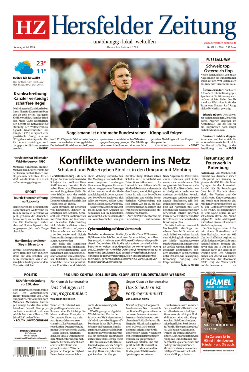Hersfelder Zeitung vom Samstag, 04.07.2026