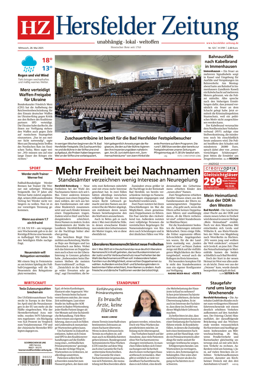 Hersfelder Zeitung vom Mittwoch, 28.05.2025