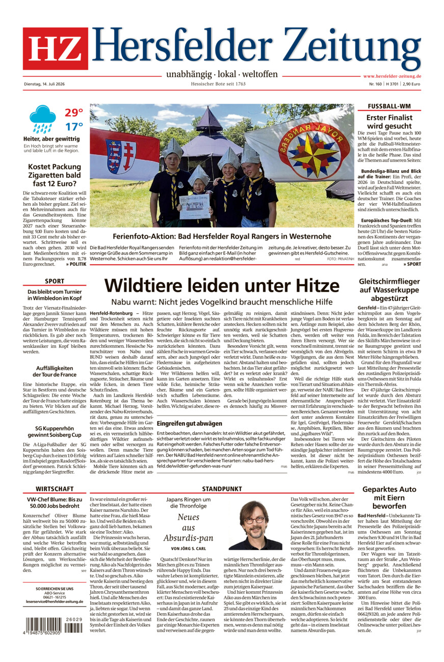Hersfelder Zeitung vom Dienstag, 14.07.2026