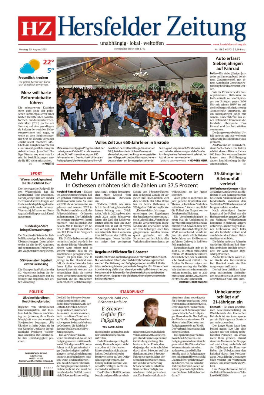 Hersfelder Zeitung vom Montag, 25.08.2025