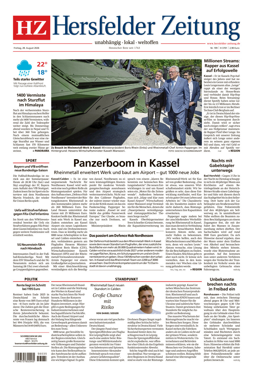 Hersfelder Zeitung vom Freitag, 28.08.2026