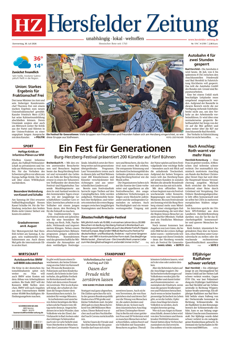 Hersfelder Zeitung vom Donnerstag, 30.07.2026