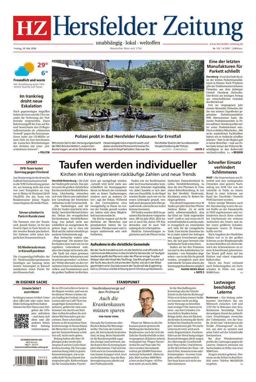 Hersfelder Zeitung vom Freitag, 29.05.2026
