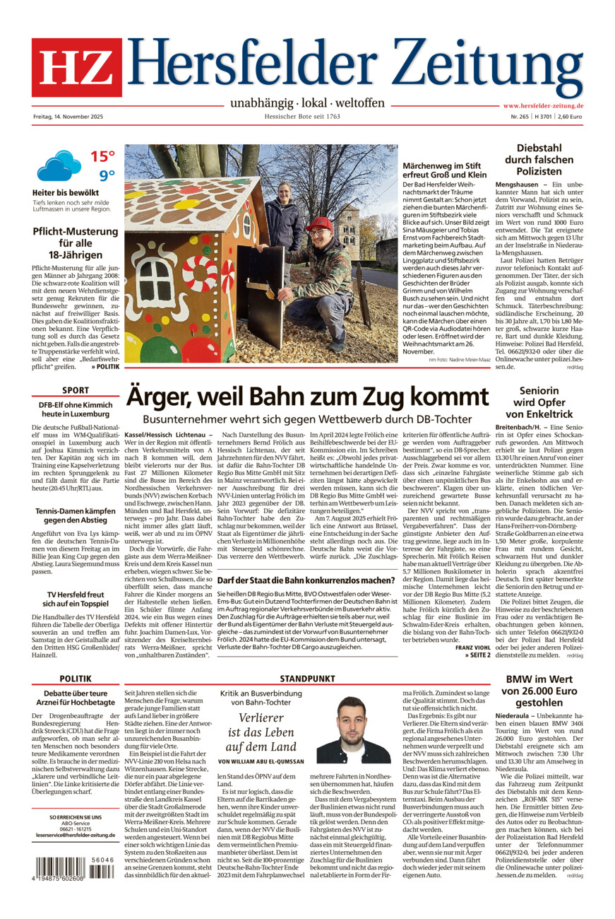 Hersfelder Zeitung vom Freitag, 14.11.2025
