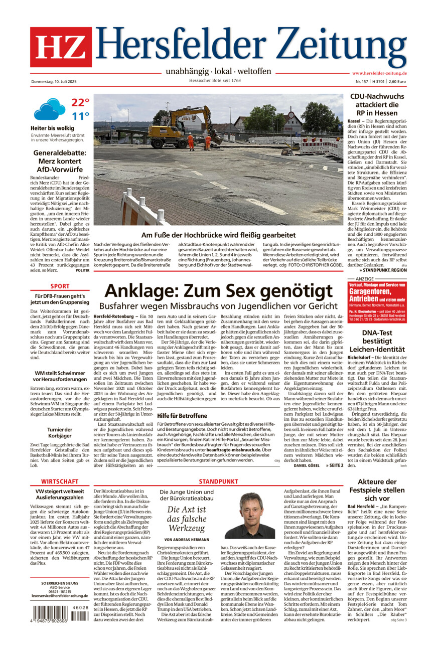 Hersfelder Zeitung vom Donnerstag, 10.07.2025