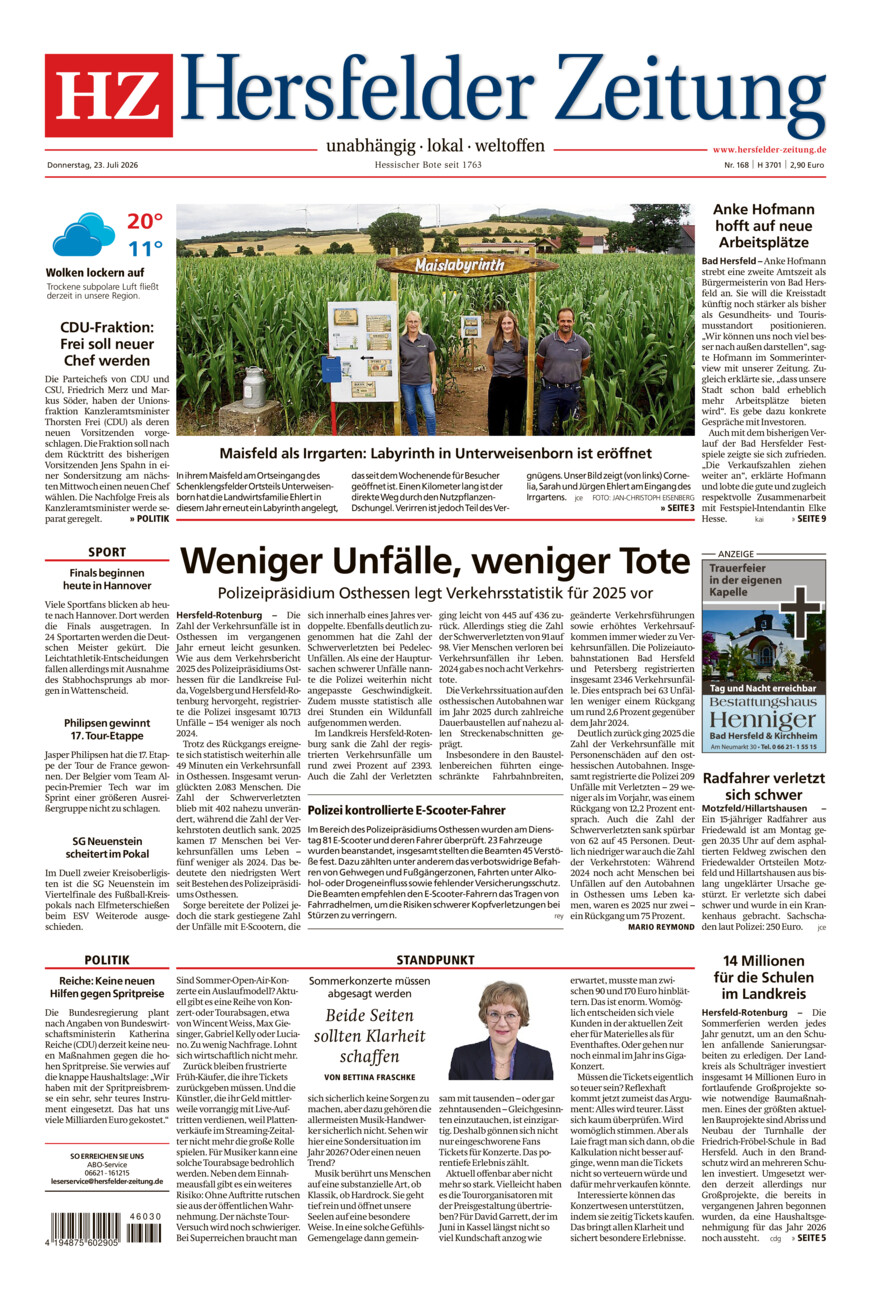 Hersfelder Zeitung vom Donnerstag, 23.07.2026