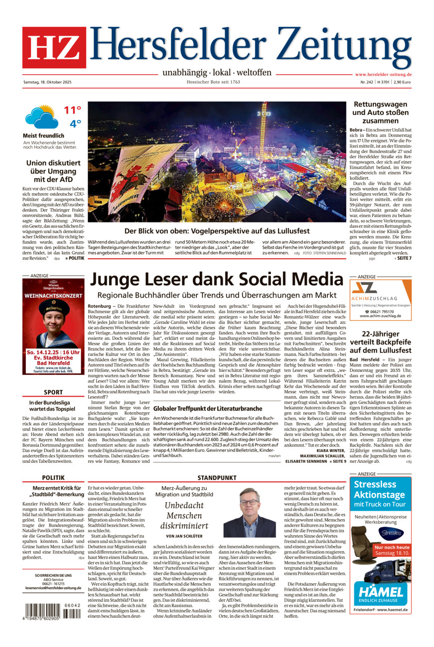 Hersfelder Zeitung vom Samstag, 18.10.2025