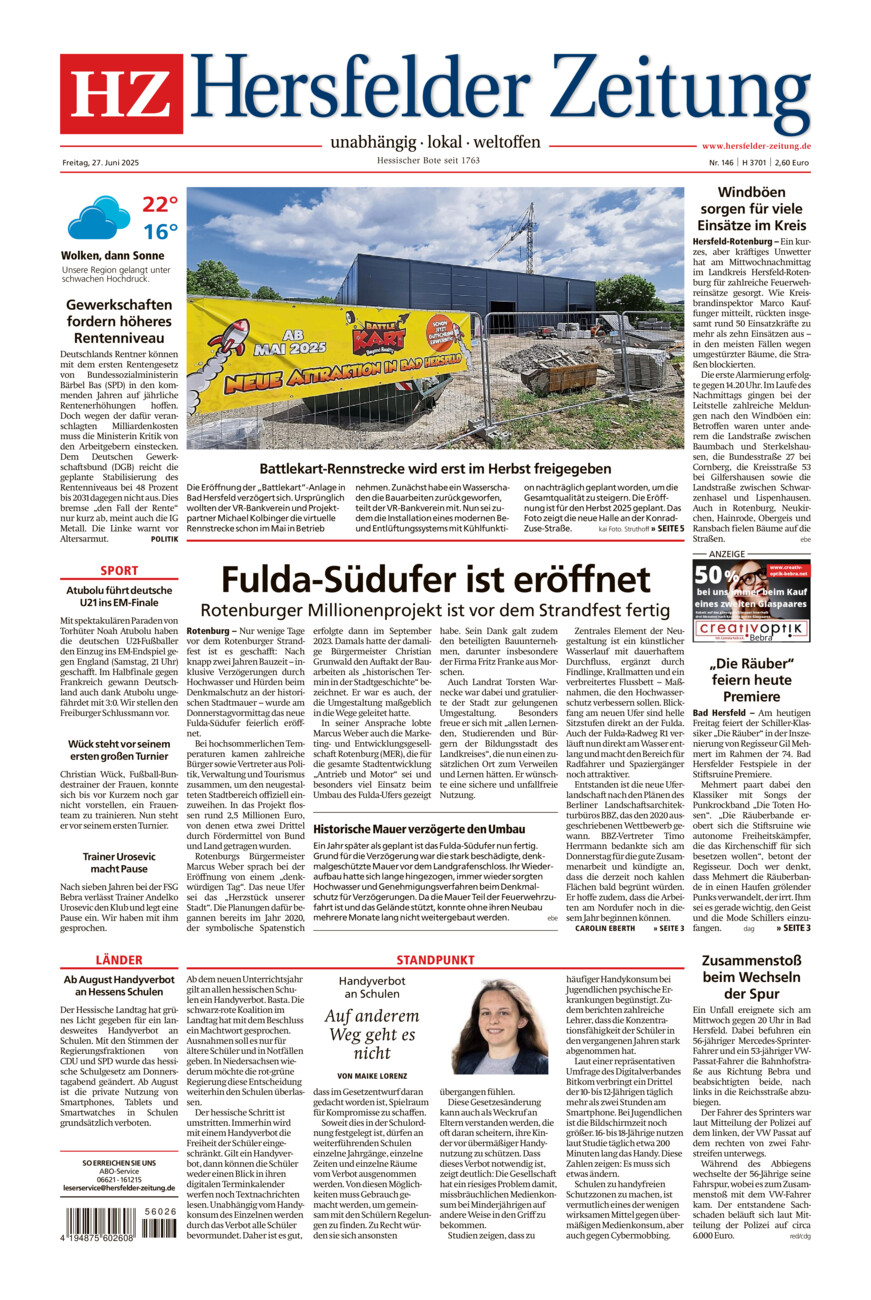 Hersfelder Zeitung vom Freitag, 27.06.2025