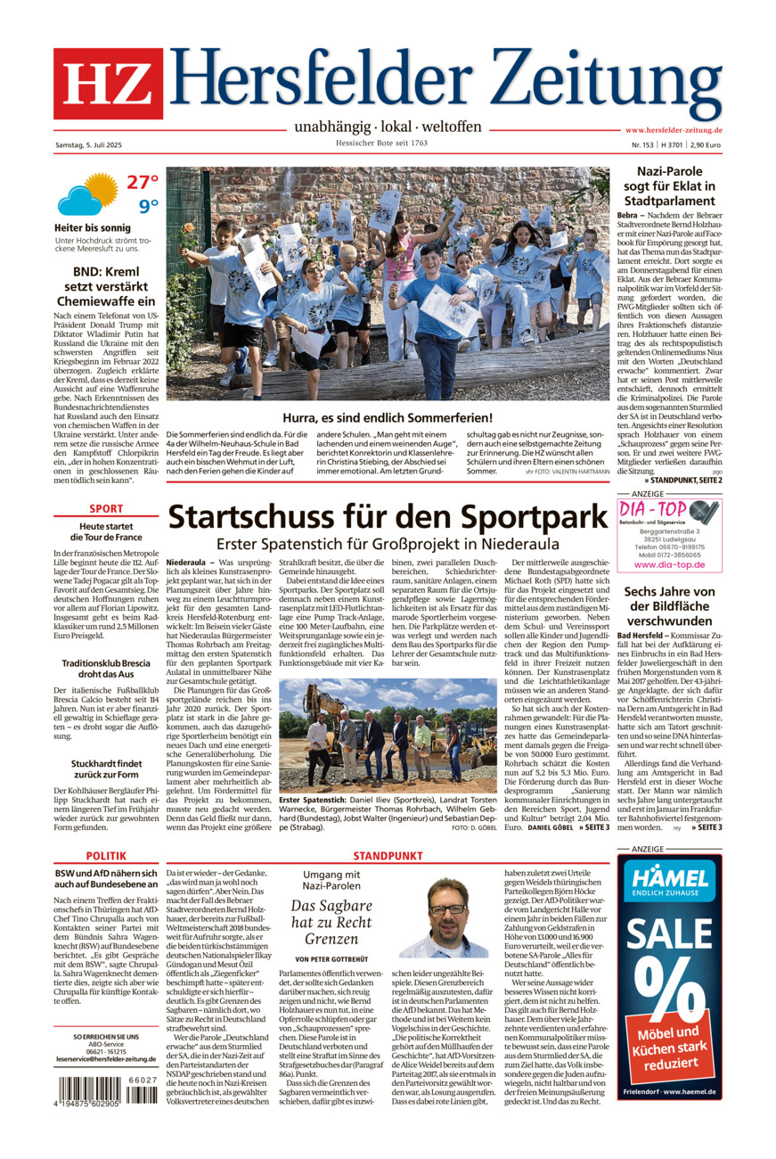 Hersfelder Zeitung vom Samstag, 05.07.2025