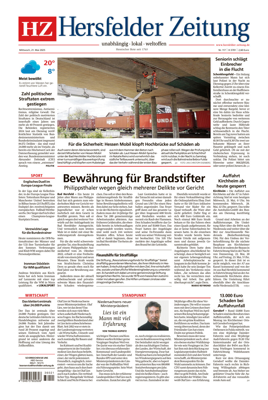 Hersfelder Zeitung vom Mittwoch, 21.05.2025