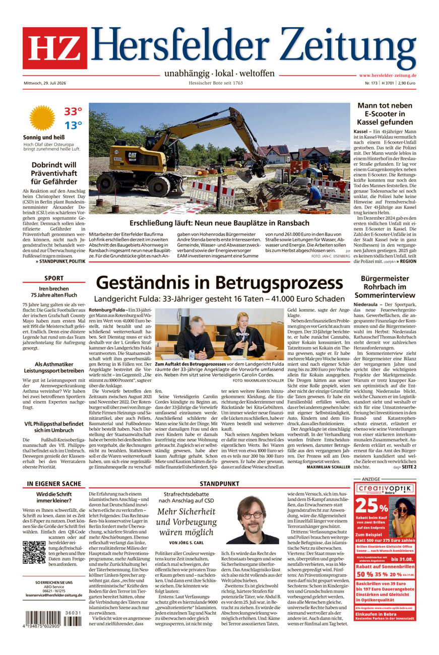 Hersfelder Zeitung vom Mittwoch, 29.07.2026