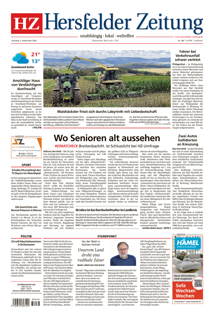 Hersfelder Zeitung vom Samstag, 05.09.2026
