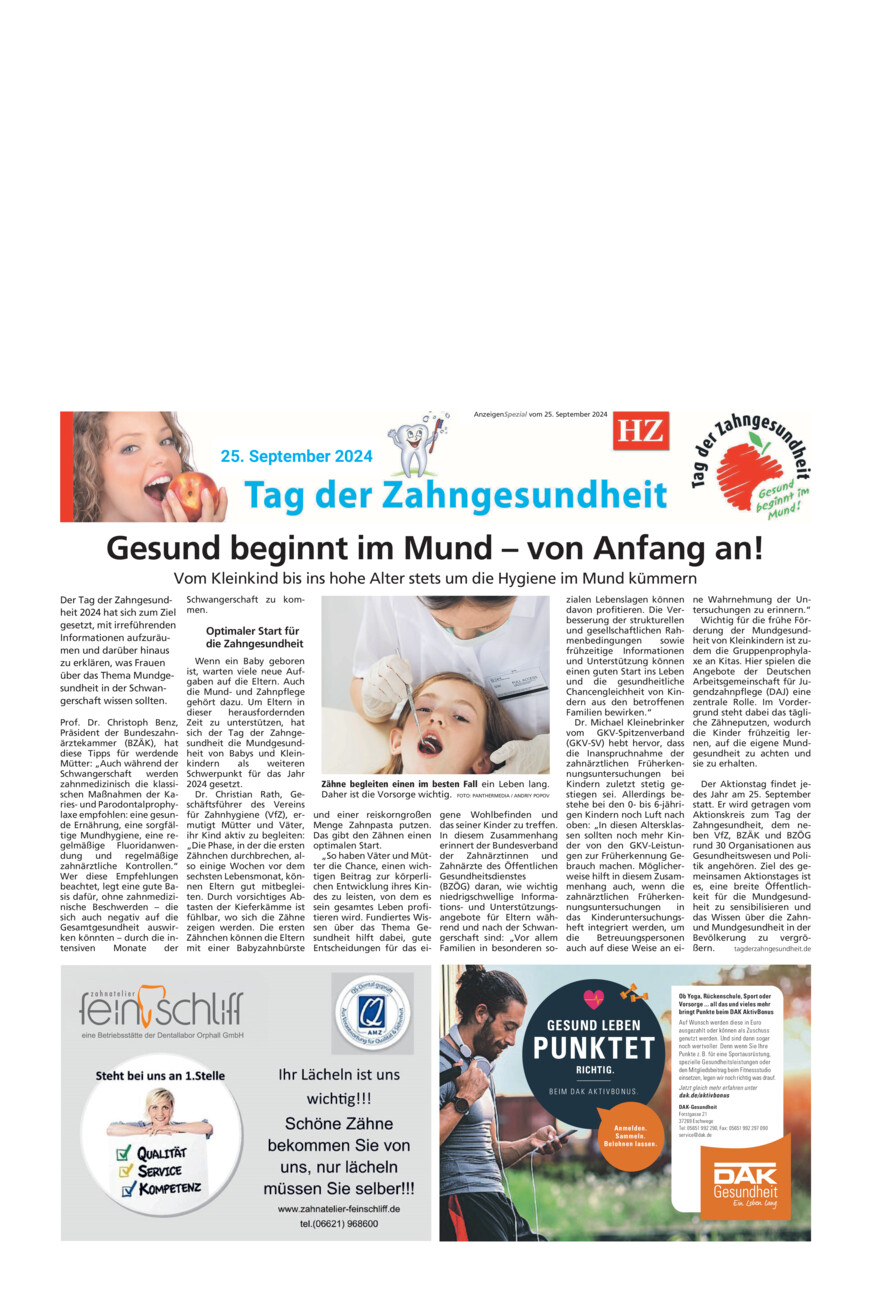 Tag der Zahngesundheit vom Mittwoch, 25.09.2024