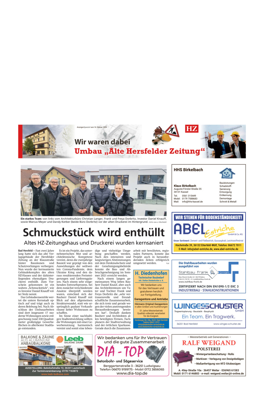Umbau Alte Hersfelder Zeitung vom Mittwoch, 14.02.2024
