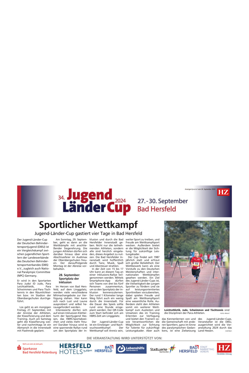 34. Länder Jugend Cup vom Donnerstag, 26.09.2024