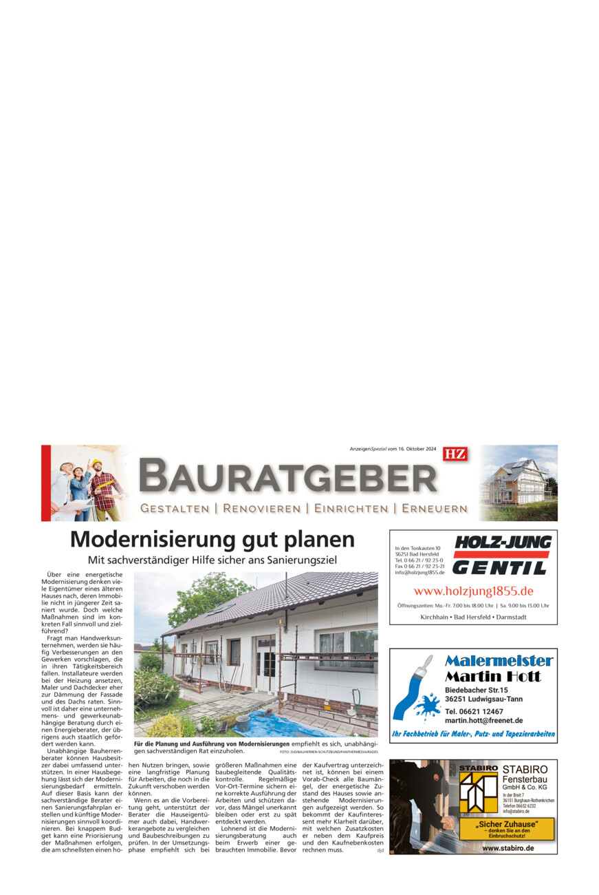 Bauratgeber vom Mittwoch, 16.10.2024